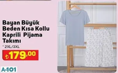 BÜYÜK BEDEN KISA KOLLU KAPRİLİ PİJAMA TAKIMI